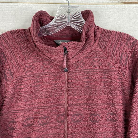 Eddie Bauer Sweater Women 2XL Red Burnout 1/4 Zip Up Fleece Mock Neck Classic - Picture 3 of 10